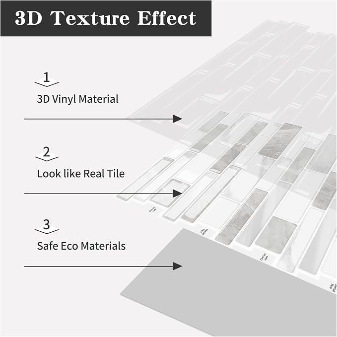 10-Sheet Peel and Stick Kitchen Backsplash Tiles | 3D Waterproof Self Adhesive Wall Tile Stick on Backsplash for Kitchen and Bathroom(Beige White,12"×12") - Image 8