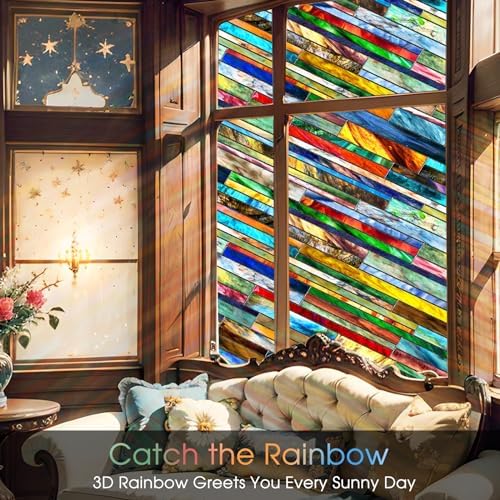 Stained Glass Window Film,3D Vintage Floral Privacy Static Cling,16.9x39.4 - Image 2