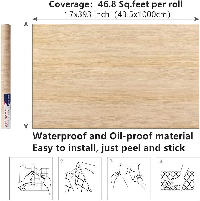 Arthome 16.5" x393"Peel and Stick Oak Wood Contact Paper Self-Adhesive Wall Paper,Decorative Vinyl Film for Countertop, Cabinets, Shelf, Drawer Liner,Easy to Clean Removable Wall Covering - Image 7