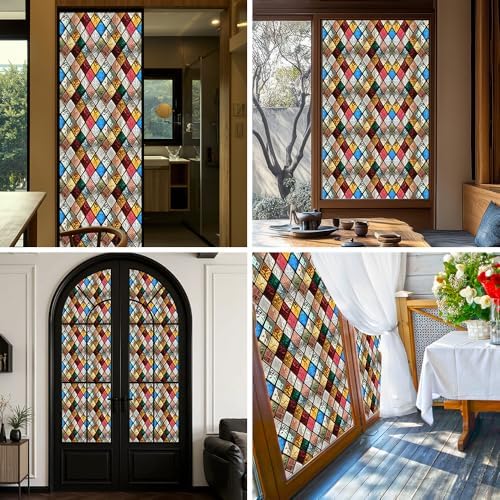 Window UV Protection Rainbow Privacy Film:Non-Adhesive Static Cling Decorative Window Film with Installation Tools,Stained Glass Window Film for Kitchen,Bathroom,and Shower Doors,16.9 x 78.7 inches. - Image 5