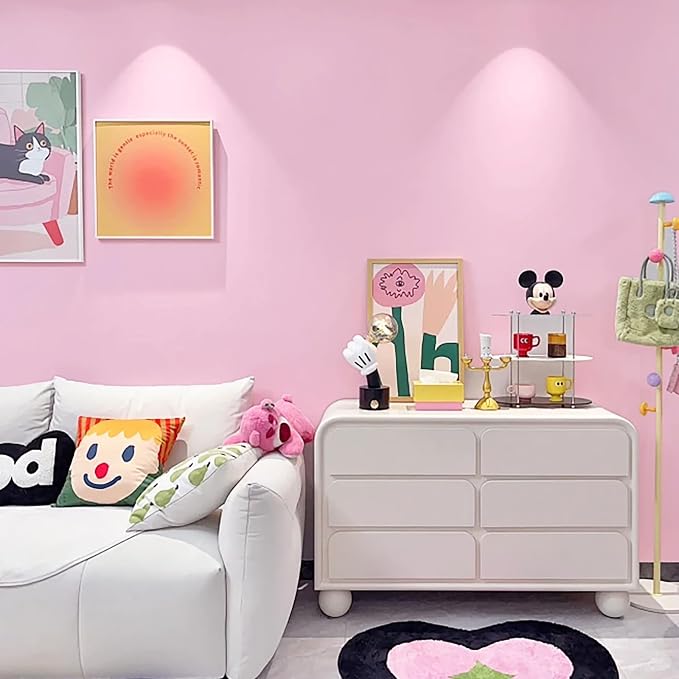 Yasinet 17.71" X 118" Pink Wallpaper Solid Color Peel and Stick Wallpaper Pink Contact Pape Modern Removable Self Adhesive Wall Paper for Badroom Covering Cabinet Countertop Vinyl Roll - Image 5