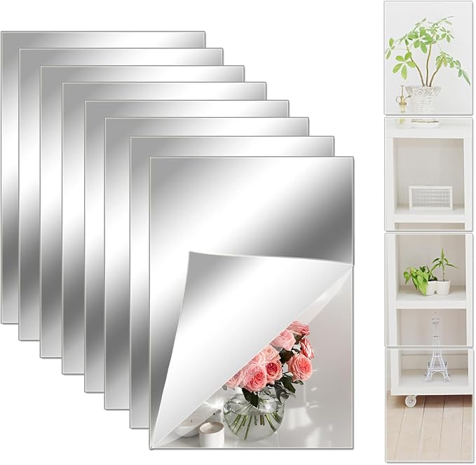 8 PCS Acrylic Mirror Tiles 0.2mm 8 x 6 Inch Self-Adhesive Flexible Plastic Mirror Sheets Full Length Mirror Stickers for Walls Bedroom Living Home Decoration by LYCRAFTS