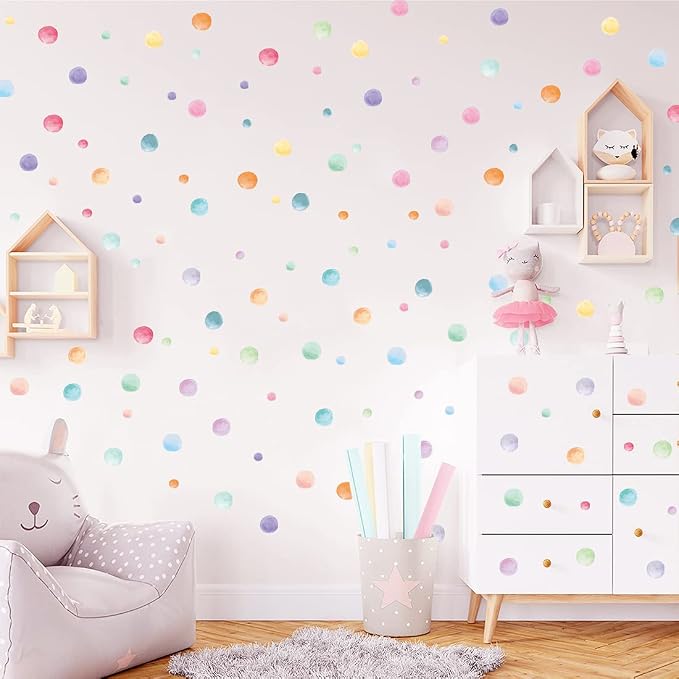 123 Pcs Pastel Polka Dots Wall Stickers, Colorful Round Wall Decal, Peel and Stick Rainbow Wall Stickers, Multicolor Circle Window Clings Decoration for Nursery Wallpaper Kids Bedroom Classroom Wall by Kasubeso