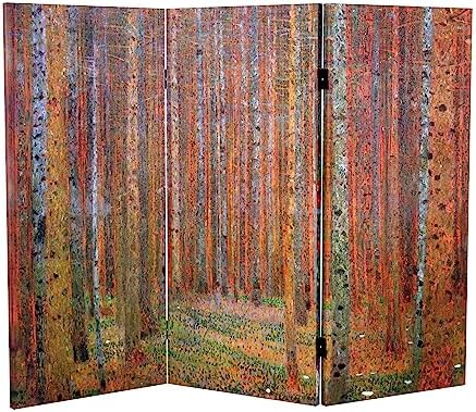 Red Lantern Double Sided Works of Klimt Room Divider - Tannenwald/Farm Garden, 3 Foot - 3 Panel by RedLantern
