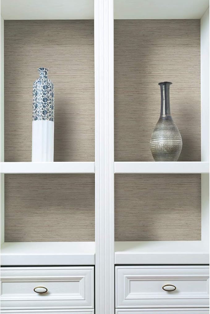 RoomMates RMK11560WP Pink and Taupe Faux Grasscloth Non-Textured Peel and Stick Wallpaper,Pink & Taupe, Roll - Image 6