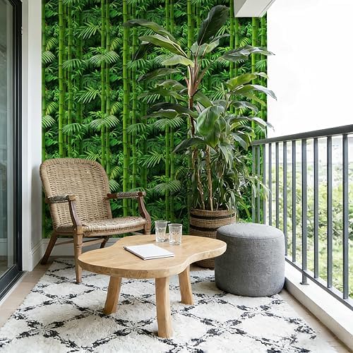 Vintage Green Bamboo Wallpaper Botanical Peel and Stick Wallpaper | Lush fresh green bamboo and palm foliage print, Removable waterproof vinyl wall covering, bedroom accent wall decor - Image 6