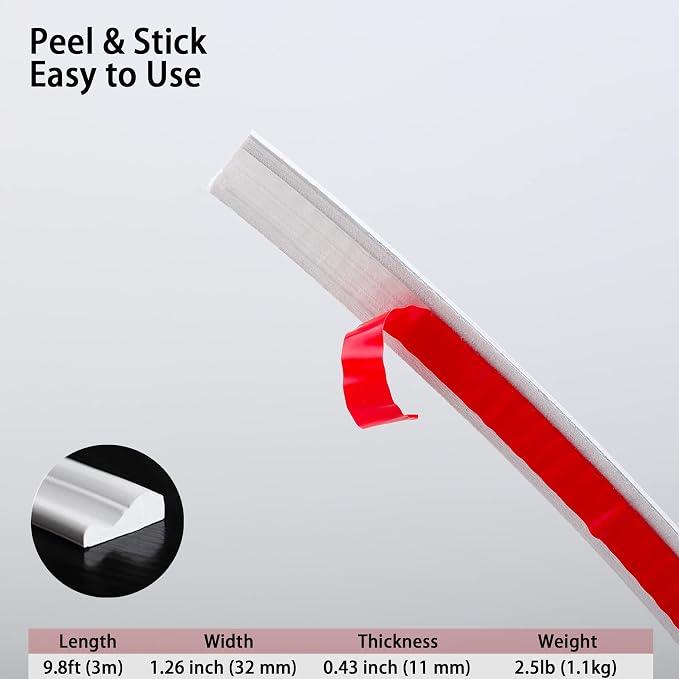 TriMold Peel and Stick Chair Rail Molding, Self-Adhesive Wall Trim for Home Decoration & Wall Protection, 3m x 3cm - Image 2
