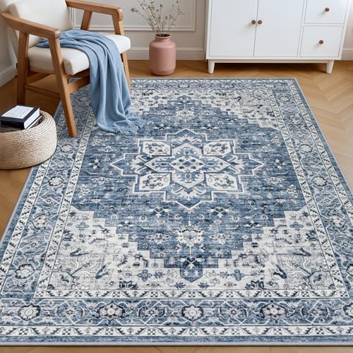 3x5 Area Rugs Living Room: Washable Vintage Rug for Bedroom Blue - Image 4