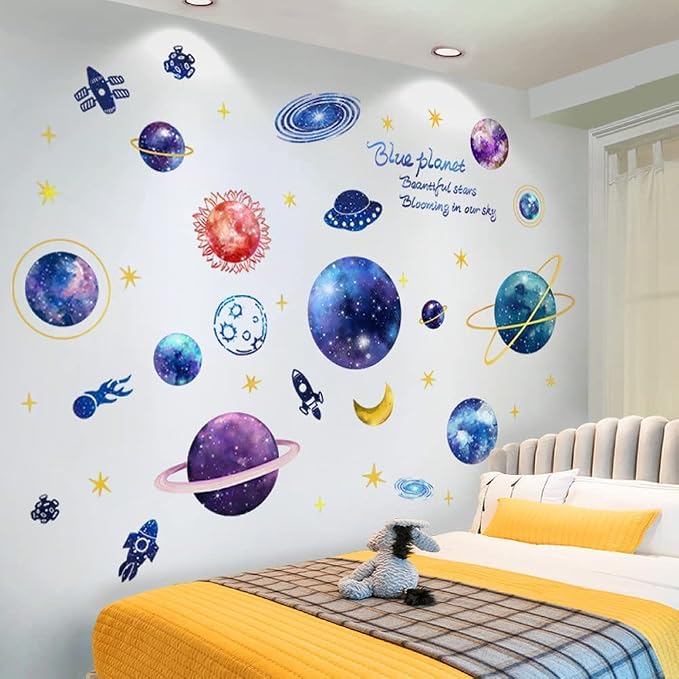 Quanhaigou Blue Purple Galaxy Wall Decals, Removable Sticker,The Art Magic 3D Milky Way Cosmic Stars Spacecraft Dreamscape Home Decor for Bedroom Living Room Floor Ceiling Kids Room - Image 7