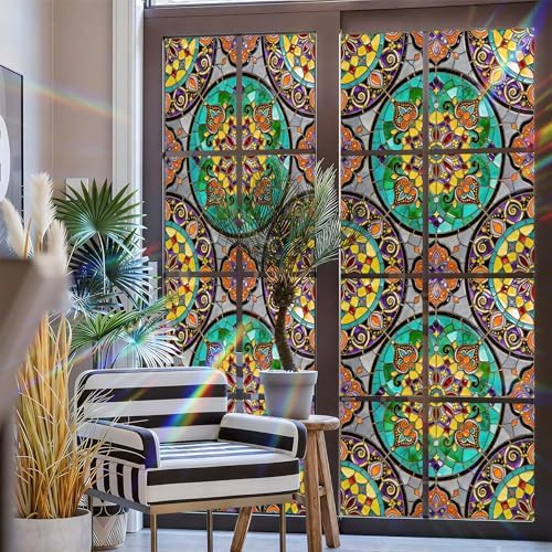 Stained Glass Window Privacy Film Static Cling - Rainbow Glass Decorative Sun Blocking Window Covering, Non-Adhesive Removable Stickers for Home & Office, 17.5" x 39.3" (Color 41) - Image 3