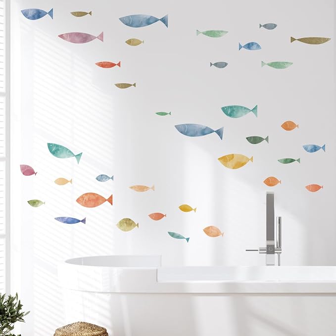 62 Pcs Watercolor Ocean Fish Wall Decals, Peel and Stick Ocean Wall Sticker, Removable Vibrant Sea Life Underwater Theme Wall Decor for Kids Room Nursery Bedroom Playroom Classroom - Image 5