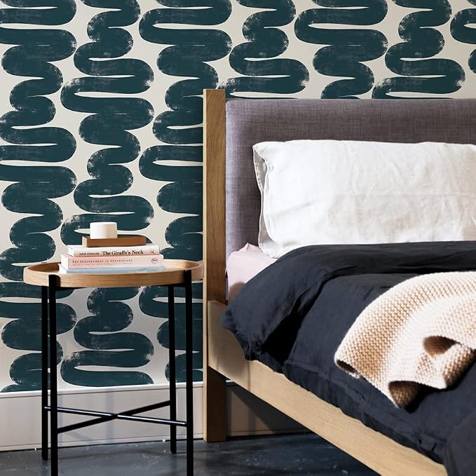 Tempaper x Bobby Berk Blue & Cream Wiggle Room Removable Peel and Stick Wallpaper, 20.5 in X 16.5 ft, Made in The USA - Image 2
