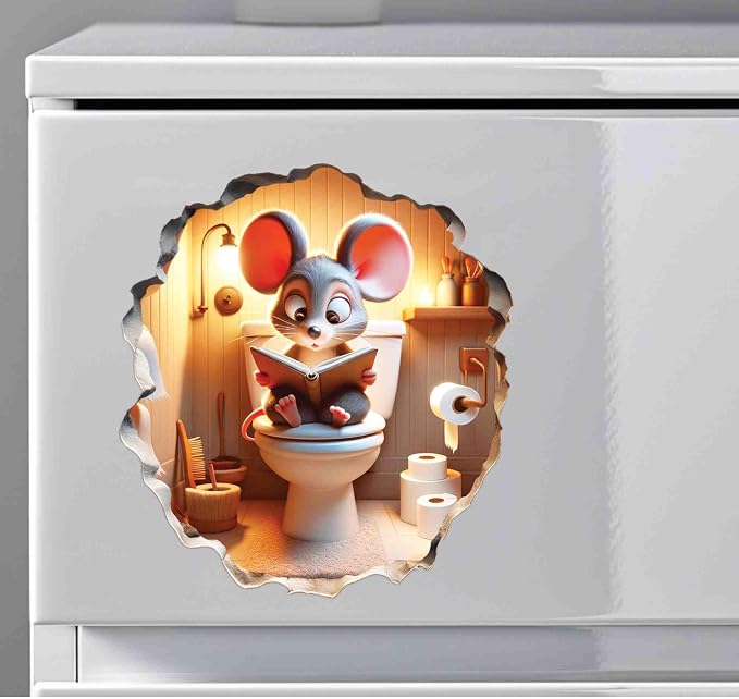 3D Mouse Sitting on Toilet - Mousehole Wall Sticker Decal - Removable Bathroom Decor - Kids Room - Peel & Stick - Whimsical Home Decor - MICESTERPIECE - Image 8