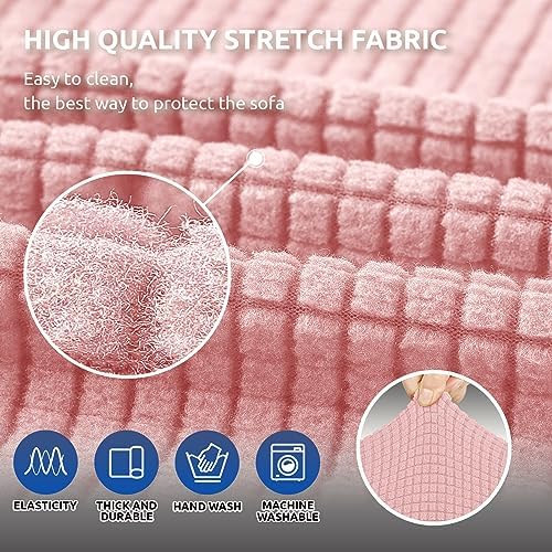 KEKUOU Stretch Couch Covers for Sofa, 3 Cushion Couch Slipcover,Dusty Pink - Image 5