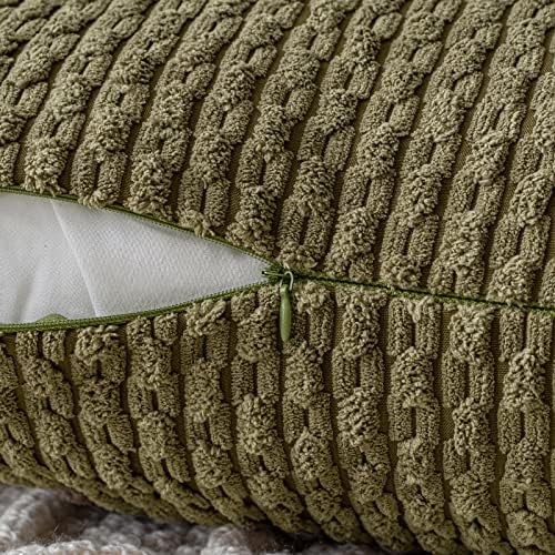 MIULEE Decorative Throw Pillow Covers 20x20 Olive Green Textured Corduroy - Image 3