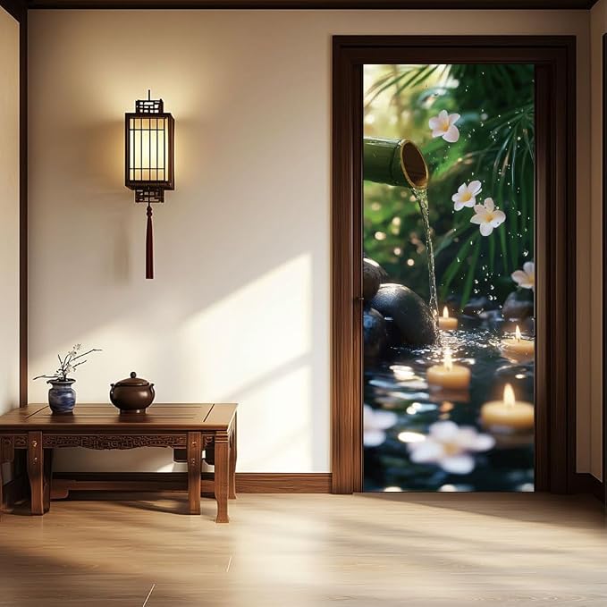 arricraft 2 Pcs Self-Adhesive Bamboo Water Pattern Door Murals Stickers, PVC, 31.5"x78.7", Wall Decoration - Image 5