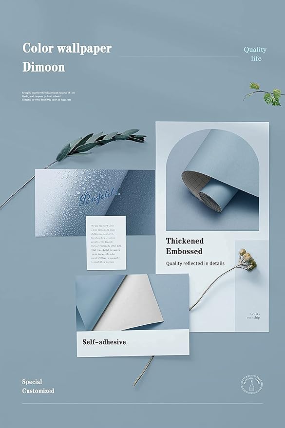 Dimoon 236''x17.7'' Blue Peel and Stick Wallpaper Contact Paper Modern Self Adhesive Wall Paper Removable Renter Friendly Textured Solid Color Shelf Cabinet Vinyl Roll (236''x17.7'',Light Grey Blue) - Image 4