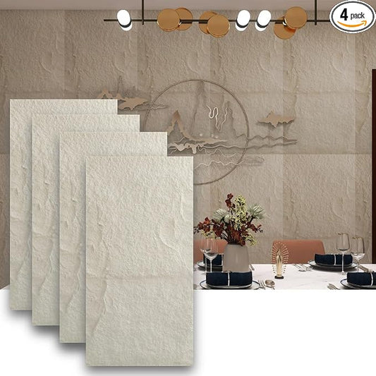 4-Pack 3D Faux Stone Wall Panels Rock Wall Panel White | 47.24"*23.62" PU Stone Wall Panels for Interior Decor, Lightweight & Waterproof by ARTSLATSLatisakindofart