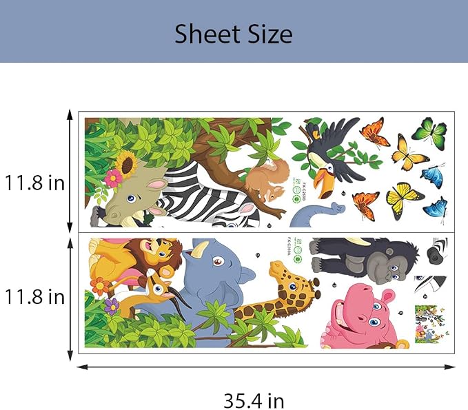 Supzone Cartoon Animal Wall Decal Jungle Animals Wall Stickers Elephant Lion Zebra Butterfly Wall Decor for Kids Baby DIY Vinyl Mural Art for Nursery Bedroom Living Room Playroom - Image 7