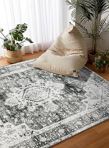 Moynesa Ultra-Thin Washable Area Rug - 3x5 Gray Entryway Rug Stain Resistance Kitchen Mat, Non Slip Non Shedding Pet Friendly Vintage Bathroom Carpet for Indoor Bedroom Living Laundry Room - Image 6