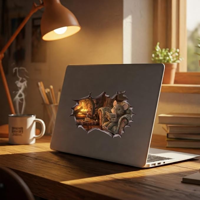 Cozy Mouse Wall Decal, 3D Fireplace Scene Decorative Sticker, Vinyl Home Decor (Cozy) - Image 5
