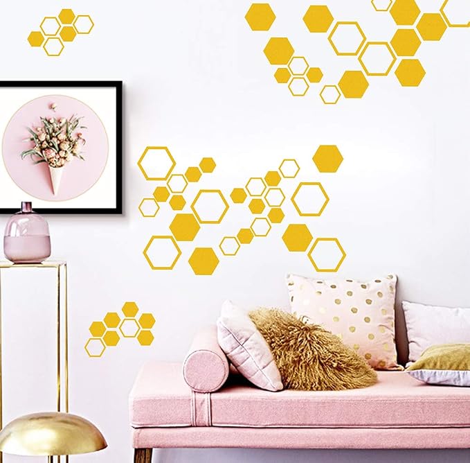 Honeycomb Wall Decals Hexagon Vinyl Wall Decal Golden Bee Art Decor Sticker | Honeycomb decor for walls, wall decal, gold removable vinyl arts mural, self adhesive wallpaper, for living room kids bedroom - Image 5