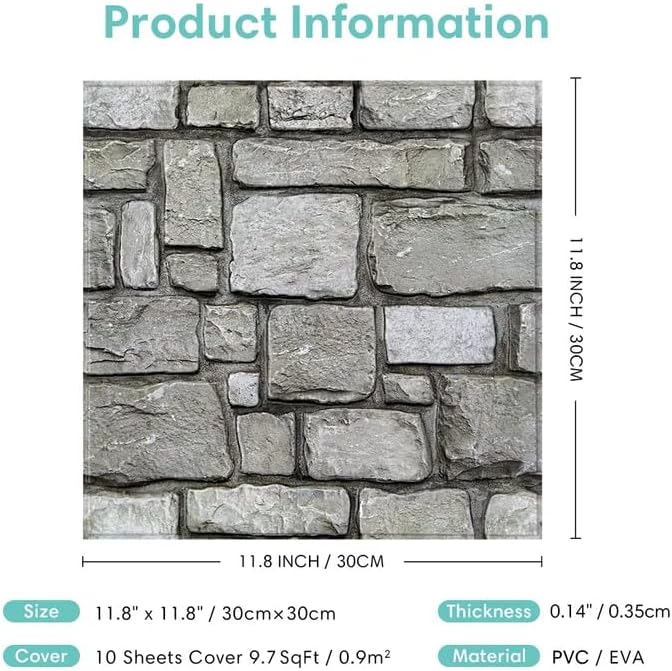 Commomy Faux Stone Peel and Stick Wall Panels | Ultralight Thin PVC Fake Rock Wallpaper DIY Stone Wall Covering Tiles for Kitchen Backsplash,Bedroom (Covers 9.7 sq.ft) - Image 6