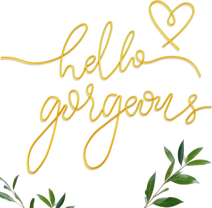 Hicarer Metal Hello Gorgeous Wall Art Minimalist Wall Decor,Gold,Classic | for Bedroom Bathroom Living Room Dressing Room Salon Vanity Office Home Decoration, Easy to Install by Hicarer