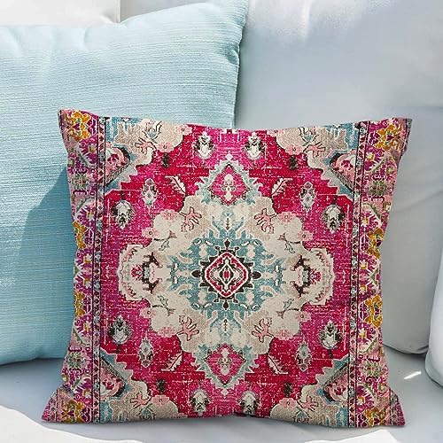 Snycler Boho Throw Pillow Covers 18x18 inch Set of 2 Boho Rug Carpet Double Sided Pattern Cotton Soft Pillow Case Cushion Cover Pillowcase for Couch Sofa Bed Decorative (Red) - Image 6