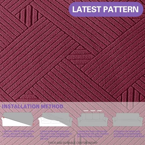 ZNSAYOTX Super Stretch Couch Cover (72"-92"), New Striped Sofa Covers Fitted Slipcovers with Elastic Bottom, Dog Cat Pets Proof Spandex Fabric Comfortable & Durable (Wine Red, Sofa) - Image 5