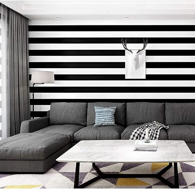 Guvana Stripe Black and White Peel and Stick Wallpaper Self-Adhesive Wallpaper 118"x17.7" Removable Contact Paper Waterproof Wall Paper Decorative Wall Covering Cabinets Shelves Drawer Liner Vinyl - Image 6