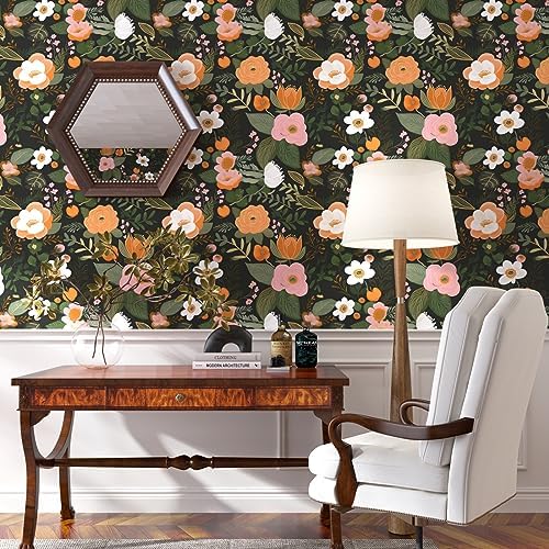 Danodoi Dark Green Vintage Floral Peel and Stick Wallpaper 17.5" x 393" | Waterproof Vinyl Self Adhesive Removable Renter Friendly Floral Contact Paper - Image 2