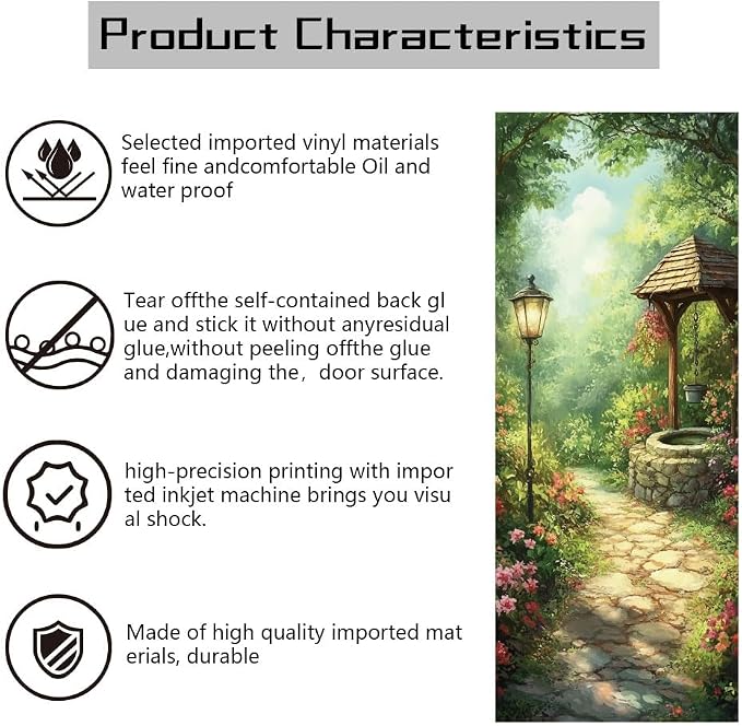arricraft 2 Pcs Self-Adhesive Door Sticker, 31.5"x78.7", Garden Street Lamp Plant Door Murals, PVC, Removable Wallpaper Decoration for Bedrooms, Living Room - Image 3
