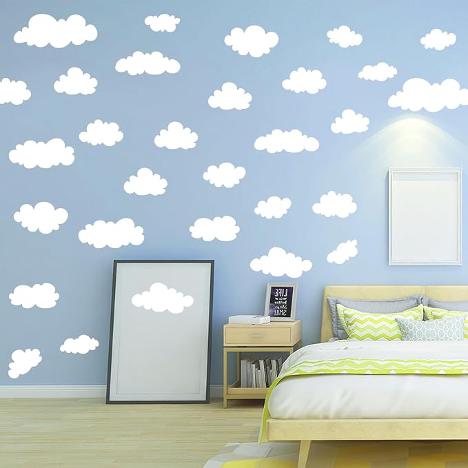 34 Pcs Big Clouds Wall Stickers, Removable Cloud Decor Wall Decals Vinyl Sticker Self Adhesive Wallpaper Mural for Girls Bedroom Nursery Children Baby Kids Living Room Home Art Mural Decorations - Image 4