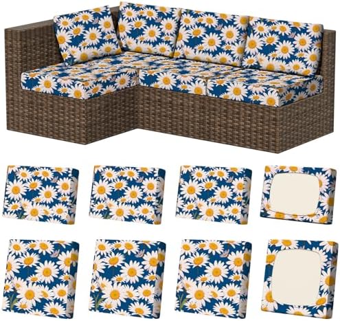 8Pcs Outdoor Cushion Covers, Stretch Patio Furniture Couch Chair Slipcovers by VORSHAPE