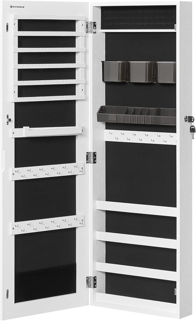 SONGMICS Mirror Jewelry Cabinet Armoire, Wall or Door Mounted, Lockable - Image 8