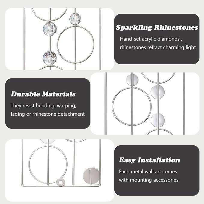 ZEXUIRU 2 Pcs Abstract Metal Art for Wall Decor Living Room Bedroom Bathroom Office Metal Bling Modern Geometric Hanging Vertical Small Iron Sculpture Plaque Pack -Silver 15.7in - Image 7