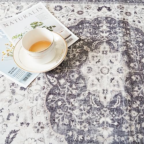 Washable 2x3 Entryway Area Rug: Vintage Soft Thin Door Mat with Non Slip Backing Water Resistant Carpet for Bedroom Low Pile Floor Mat for Kitchen Bathroom Laundry Easy Clean Rug for Family(2x3,Grey) - Image 5