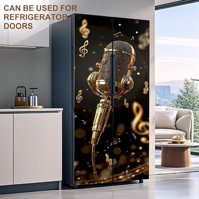 Peel and Stick Door Wallpaper 30.31 x 78.74 Inch Vintage Microphone Music Notes Decorative Door Cover for Music Room - Image 7