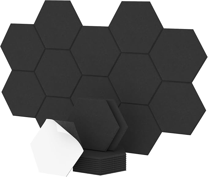 12 Pack Hexagon Acoustic Panels, TONOR 12"x 10"x 0.4" High Density Sound Proof Panels for Walls, Sound Deadening Insulation Treatment Foam Panel, Sound Absorbing Padding for Studio, Office, Home Black by TONOR