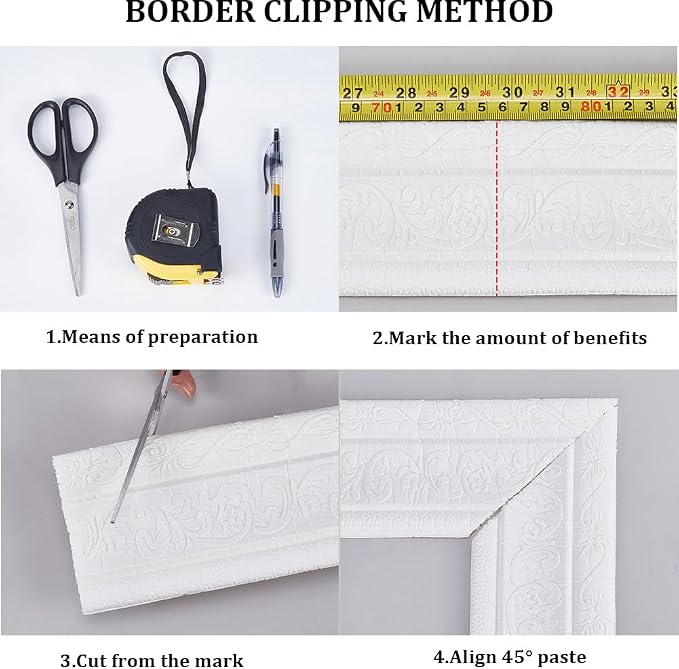CRASPIRE 88 x 3.35 Inch White Crown Molding Peel and Stick Self Adhesive Flexible Foam Trim 3D Decorative Wallpaper Border Wall Edging Foam Baseboard Mirror Border Wall Lines Hotel DIY Decor - Image 5