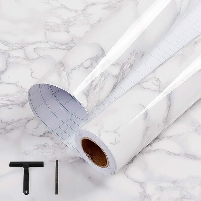 White/Grey Marble Contact Paper Marble Wallpaper Peel and Stick with Tools | 23.6" x 118" Self Adhesive Vinyl Film Contact Paper for Countertops by practicalWs