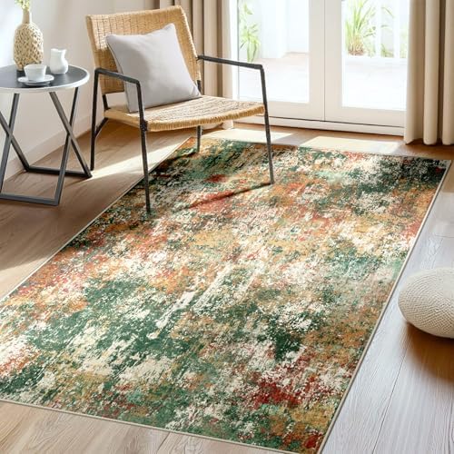 RELEANY Washable 3'x5' Abstract Area Rug for Living Room Green Multi by RELEANY