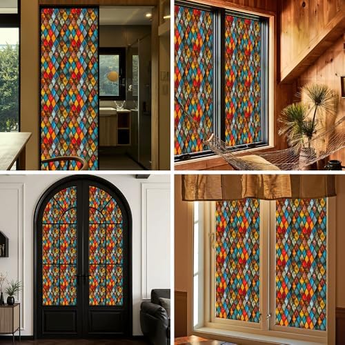 Window UV Protection Rainbow Privacy Film:Non-Adhesive Static Cling Decorative Window Film with Installation Tools,Stained Glass Window Film for Kitchen,Bathroom,and Shower Doors,16.9 x 78.7 inches. - Image 5