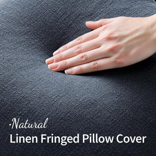 MIULEE Linen Fringe Decorative Euro Throw Pillow Covers Indigo Blue 26x26 - Image 3
