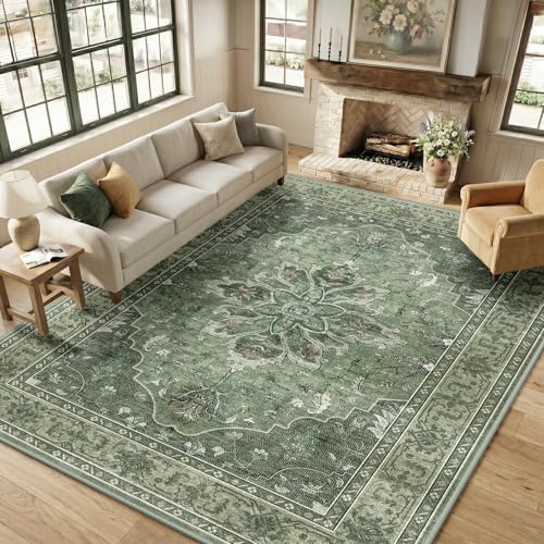 RELEANY Washable Area Rug, Large 9'x12', Green/Dark Green/Gray - Image 3