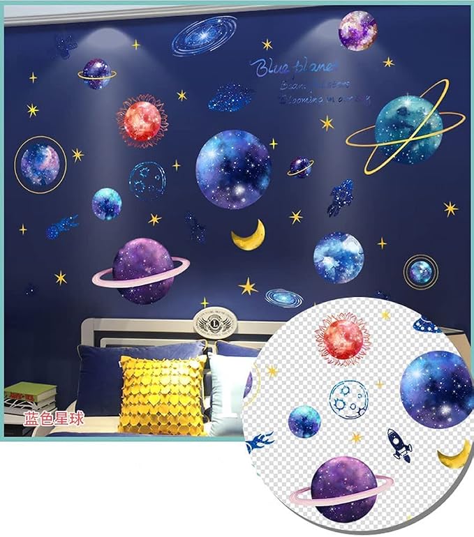 Quanhaigou Blue Purple Galaxy Wall Decals, Removable Sticker,The Art Magic 3D Milky Way Cosmic Stars Spacecraft Dreamscape Home Decor for Bedroom Living Room Floor Ceiling Kids Room - Image 3