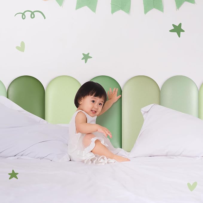 Jetec 6 Pcs Kids Wall Padding Panels, 1.18 Inch Thick Foam Wall Protector, 15.75 x 7.87 Inch Soft 3D Sage Green Safety Panels for Nursery & Playroom - Image 5