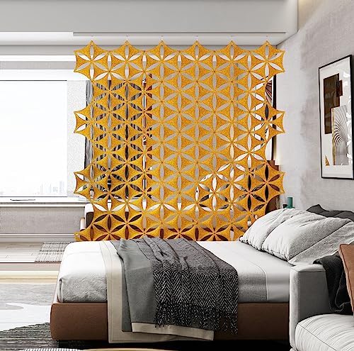 12 Pcs 3D Flower Venus Hanging Room Divider Panel, 14"x12" Screen Panels High Density Polyester Fiber Board Cut Room Partition Home Decoration (Gold) - Image 4