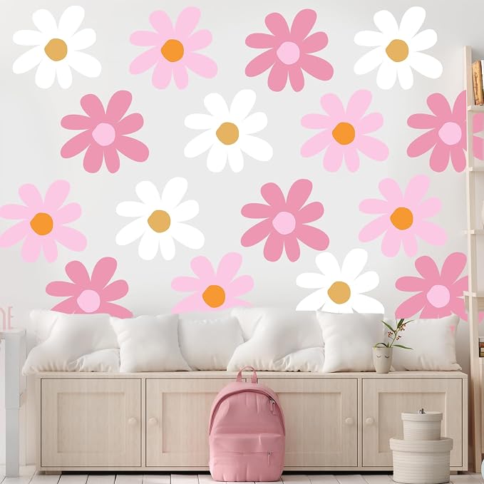 TaoBary 12 Sheet Big Daisy Wall Sticker Decal Pink White Flower Wall Decal | Large Flower Wall Sticker, Floral Decal, Daisy Bedroom Room Decor, Removable Peel and Stick, Nursery Home Wall Decor - Image 4